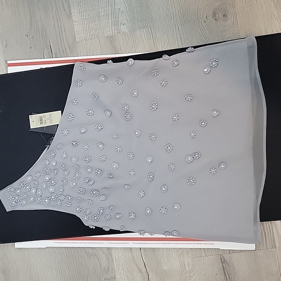 Ann Taylor gray one shoulder embellished rhinestone chiffon top - Picture 2 of 11